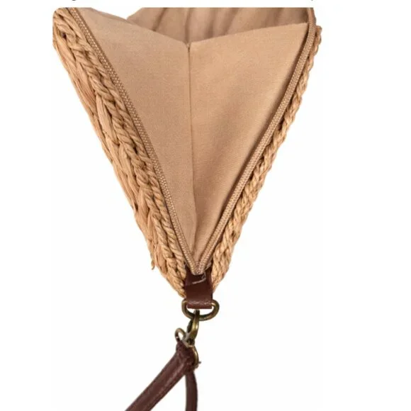 NWOT-3AM Forever Half Moon Woven Straw Clutch w/ Detachable Leather Strap - Picture 3 of 7
